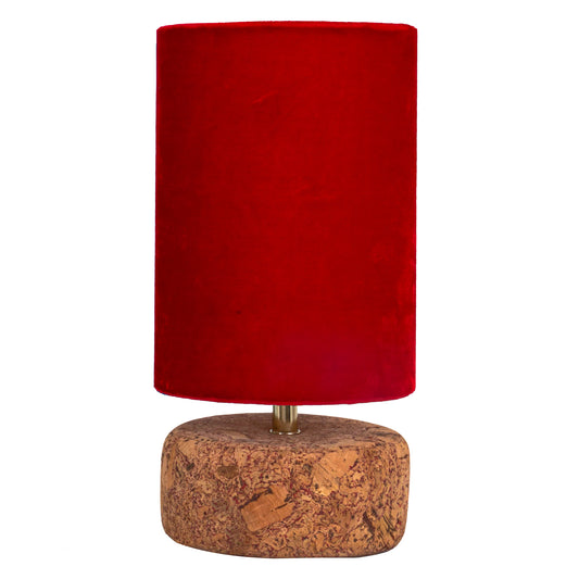 Aurelia Table Lamp in Natural Cork with Red Velvet Tall Drum Shade