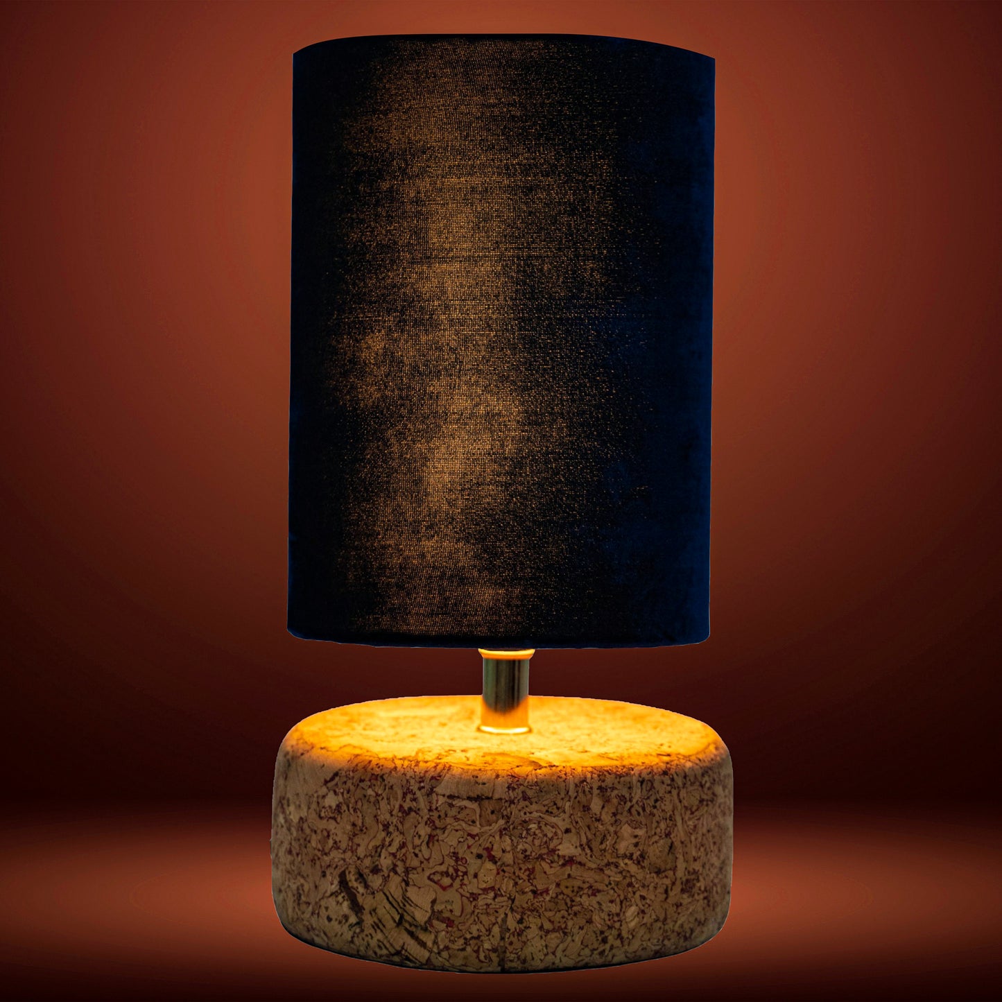 Aurelia Table Lamp in Natural Cork with Blue Velvet Tall Drum Shade