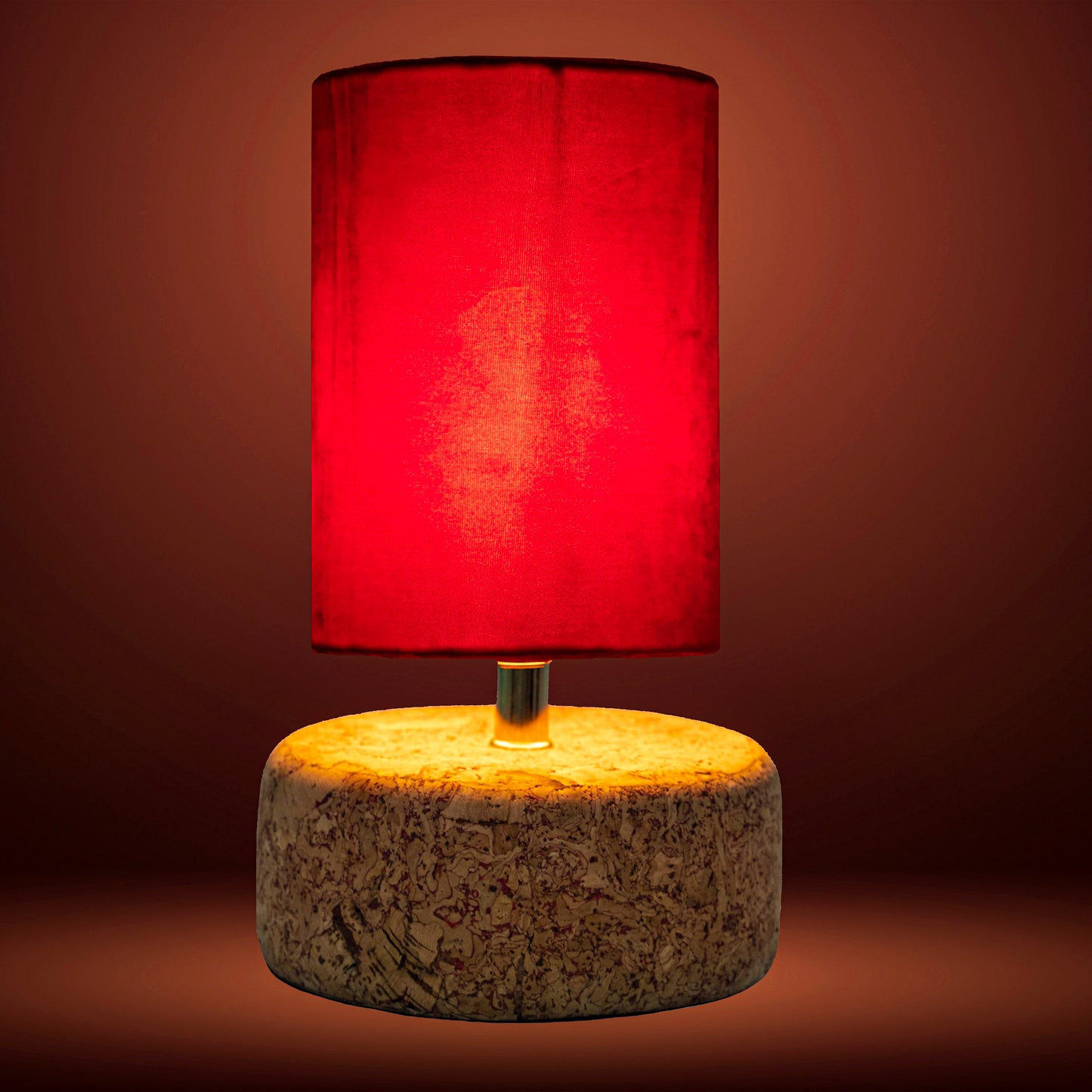Aurelia Table Lamp in Natural Cork with Red Velvet Tall Drum Shade