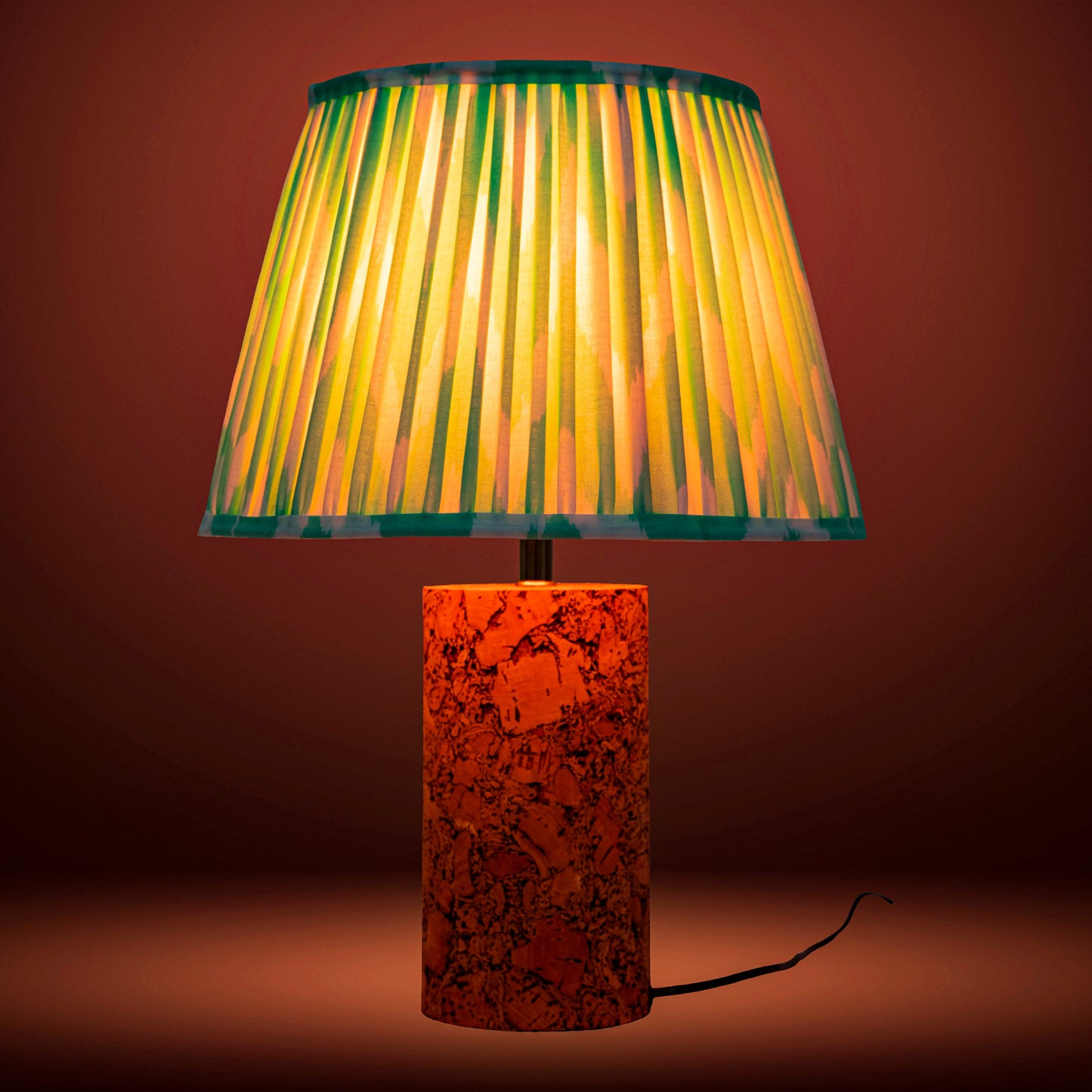 Terra Column Table Lamp in Natural Cork with Lampshade