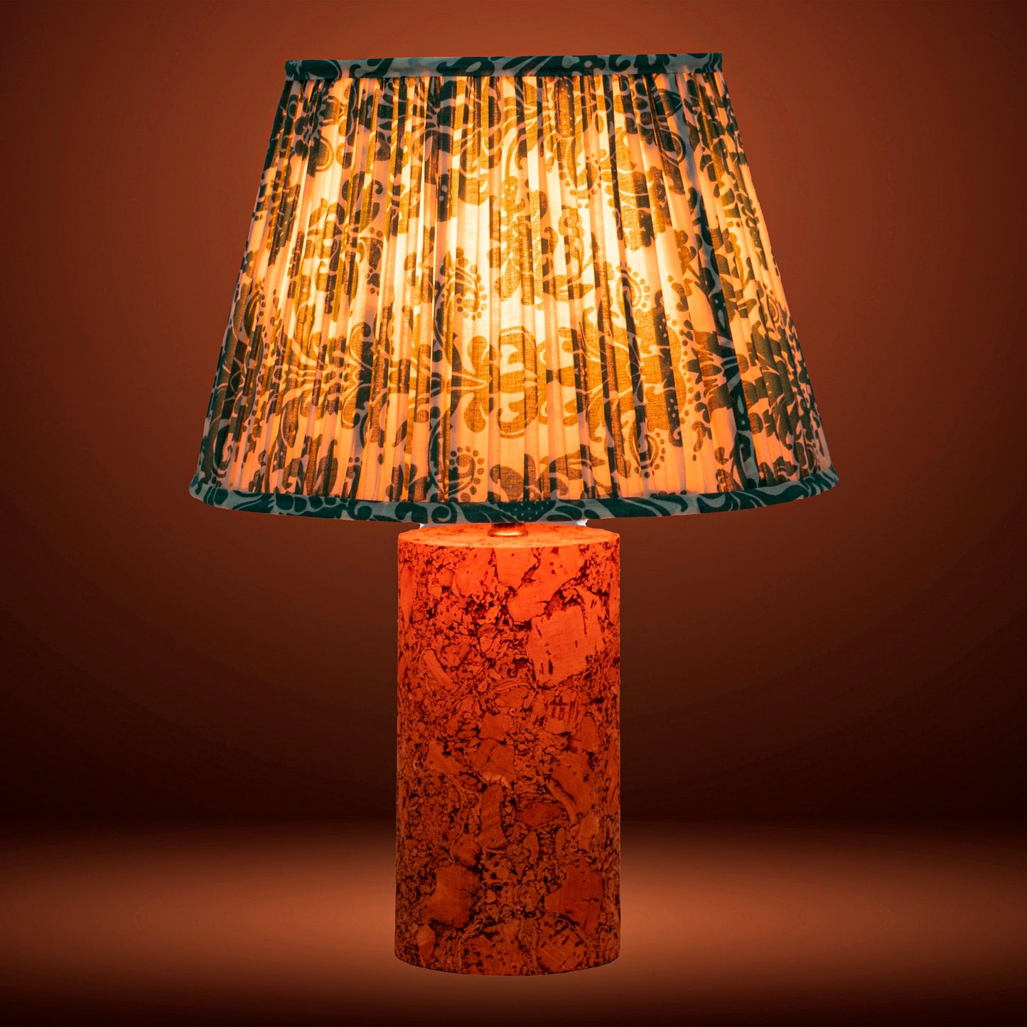 Terra Column Table Lamp in Natural Cork with Lampshade
