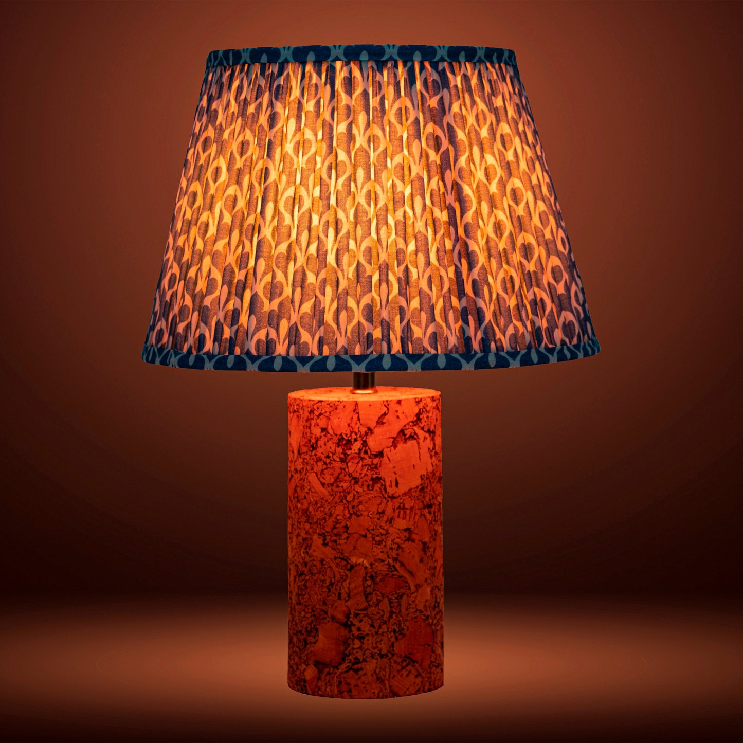 Terra Column Table Lamp in Natural Cork with Lampshade