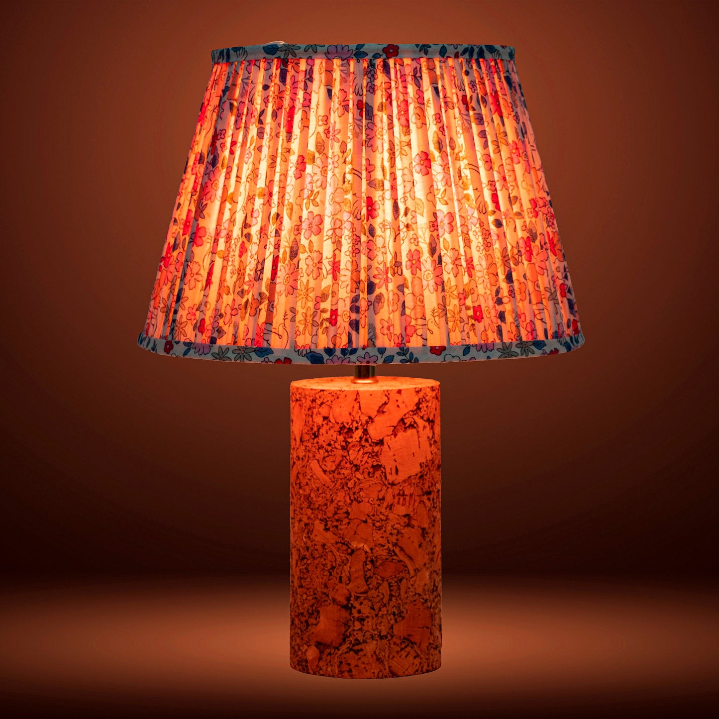 Terra Column Table Lamp in Natural Cork with Lampshade