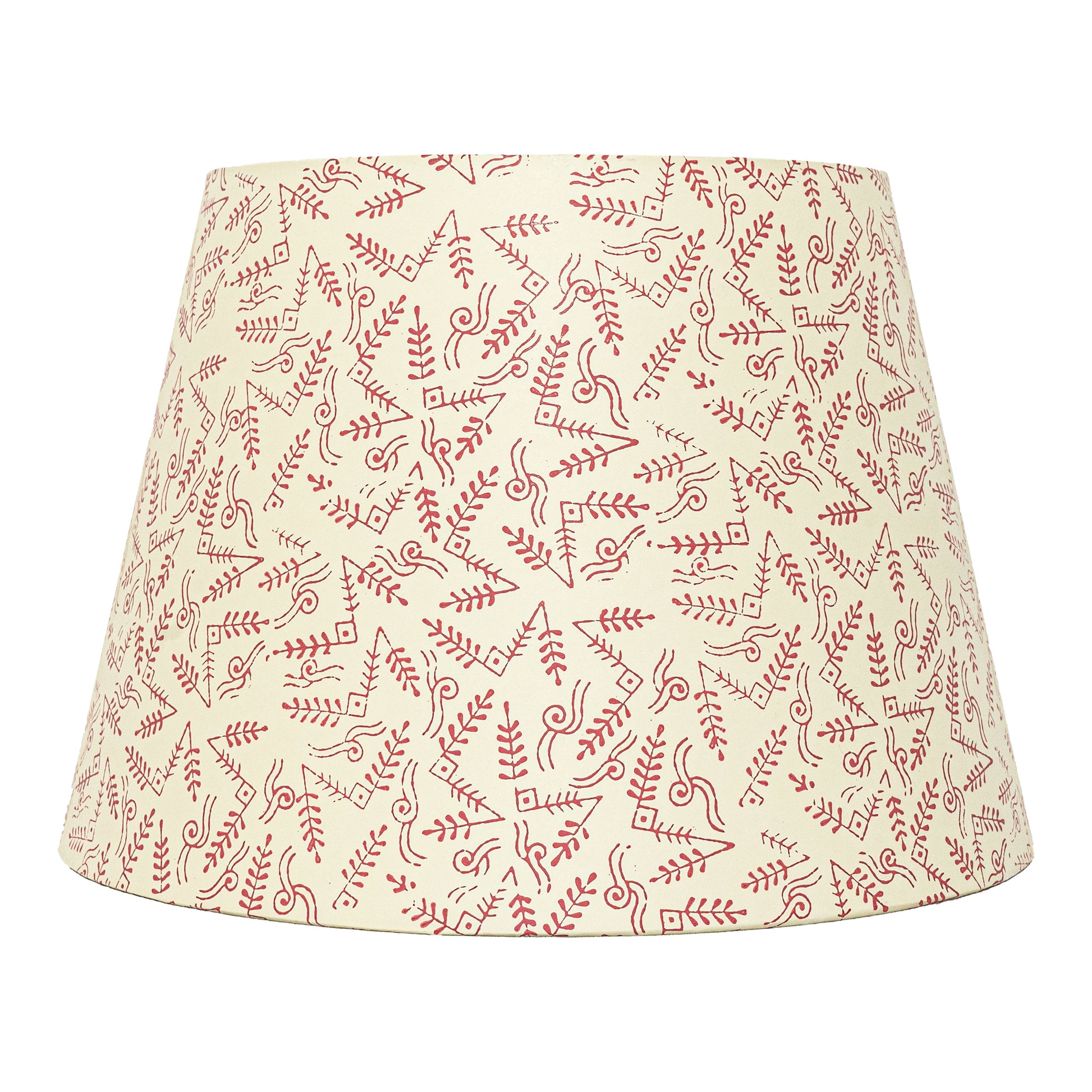 40cm straight empire premium hardback lampshade in block printed paper by Lampenschirm India, House of Lampshades. Red Paper Lamp Shades