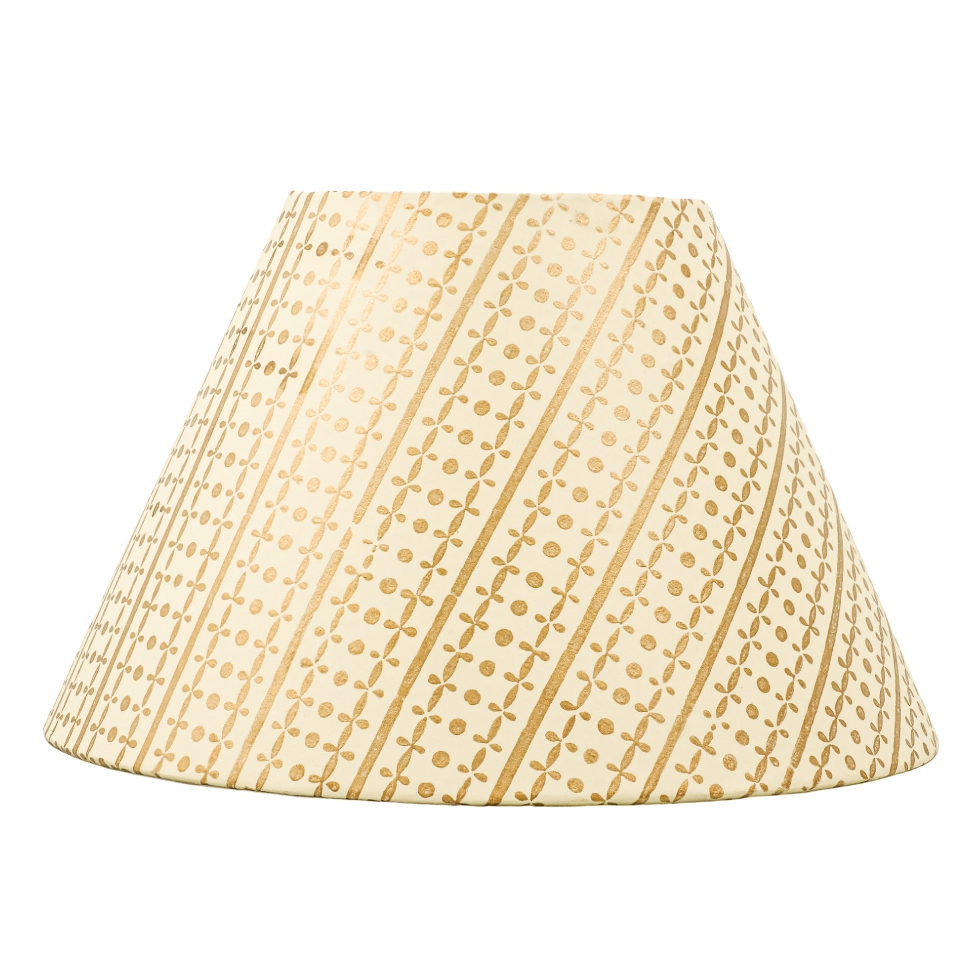 30cm empire premium hardback lampshade in block printed paper by Lampenschirm India, House of Lampshades. Gold Lamp Shade