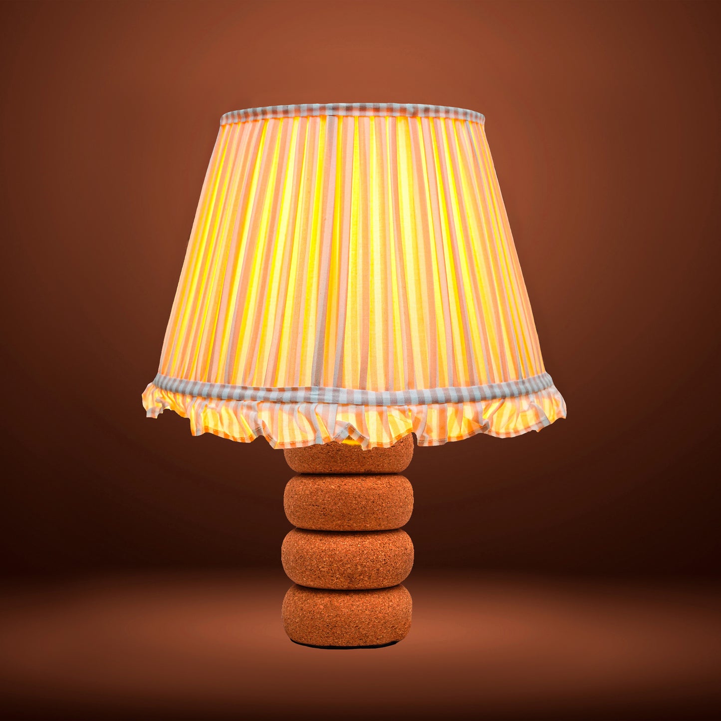 Lume Oval Steps Table Lamp in Natural Cork with Lampshade
