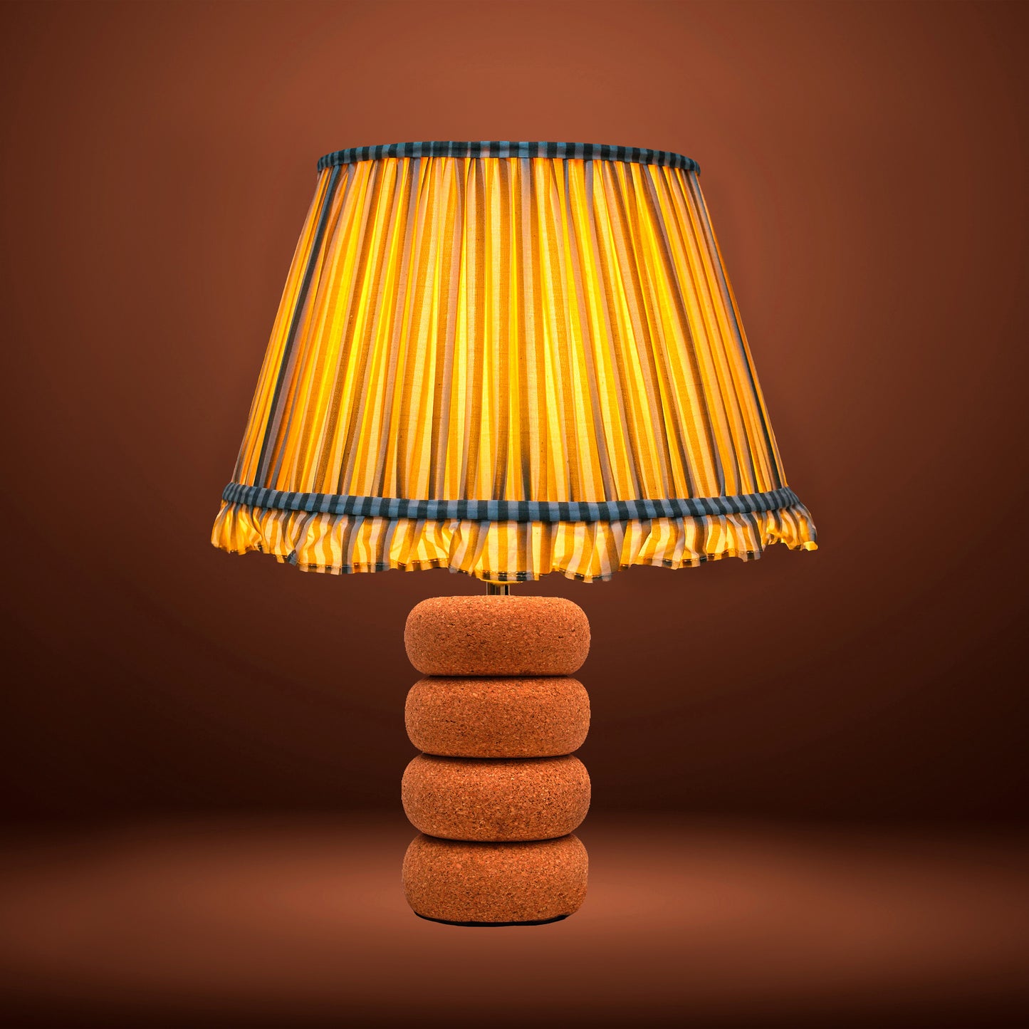 Lume Oval Steps Table Lamp in Natural Cork with Lampshade