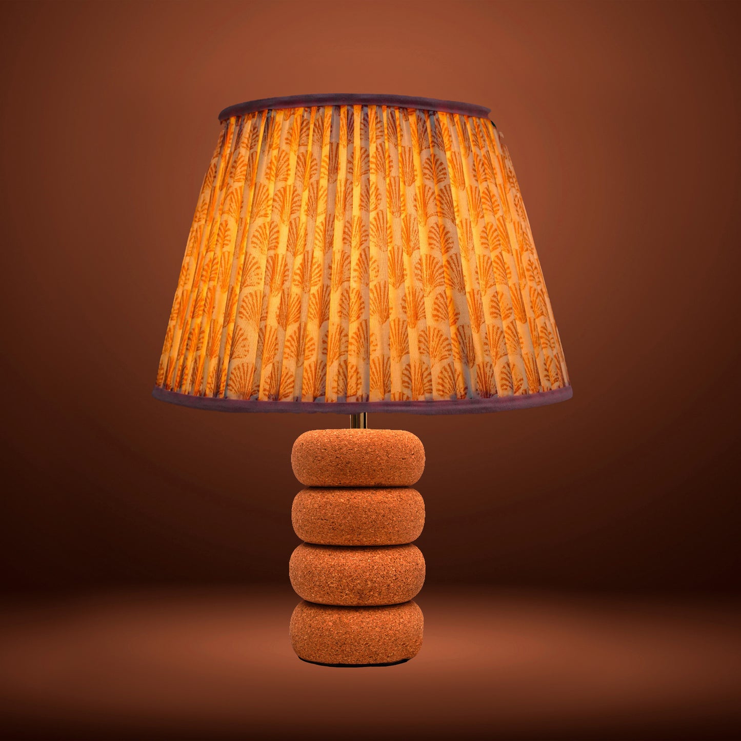 Lume Oval Steps Table Lamp in Natural Cork with Lampshade