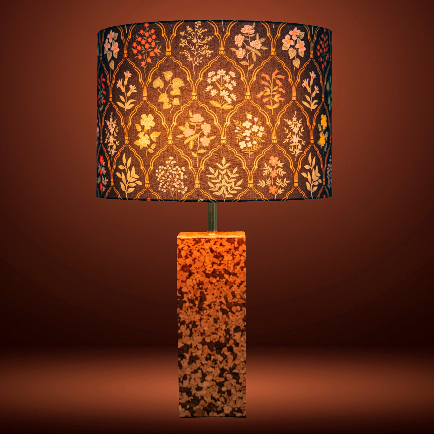Terra Block Table Lamp in Natural Cork with Lampshade