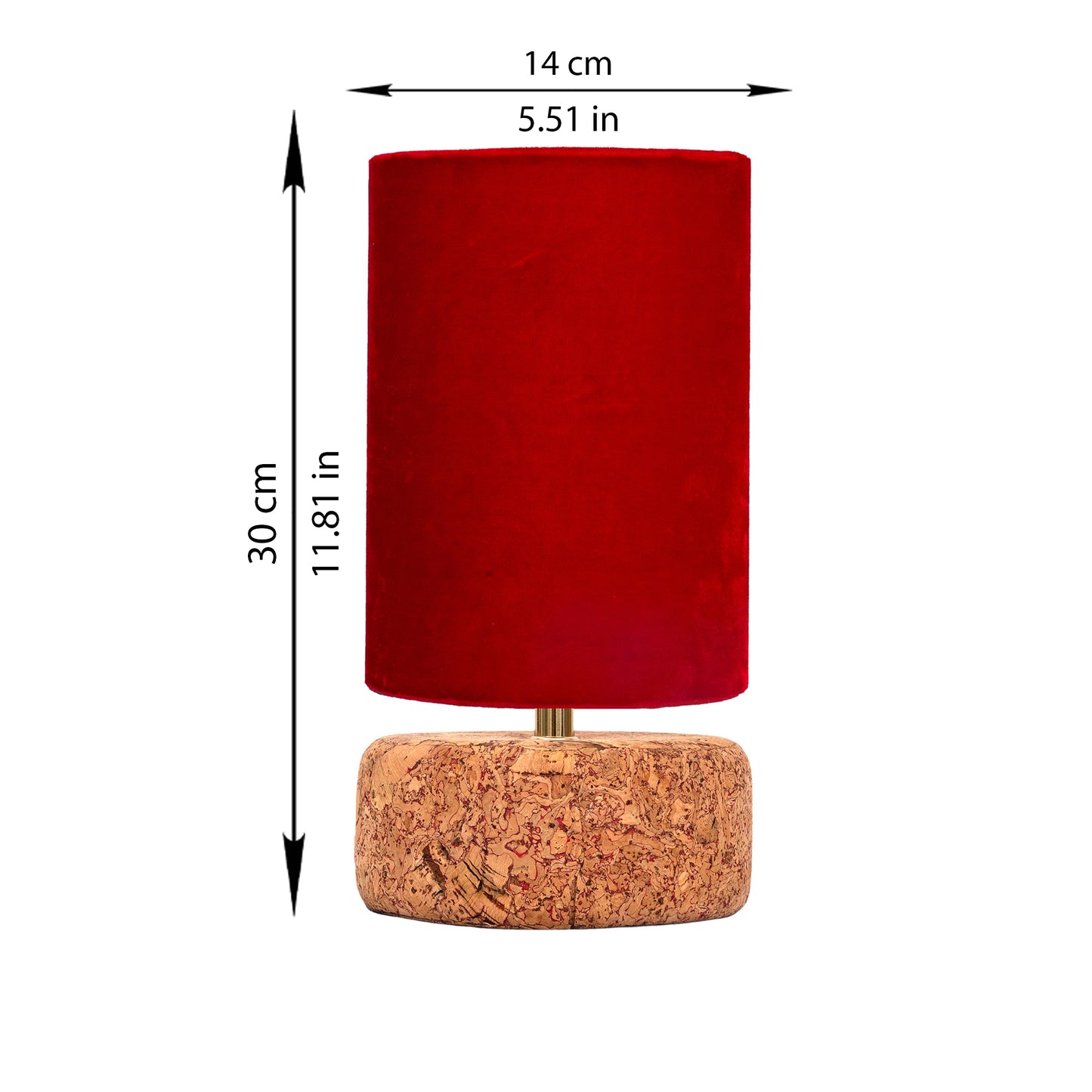 Aurelia Table Lamp in Natural Cork with Red Velvet Tall Drum Shade