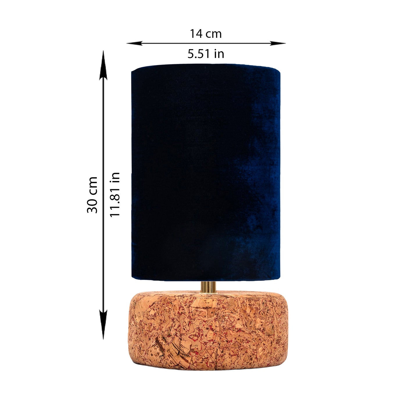 Aurelia Table Lamp in Natural Cork with Blue Velvet Tall Drum Shade