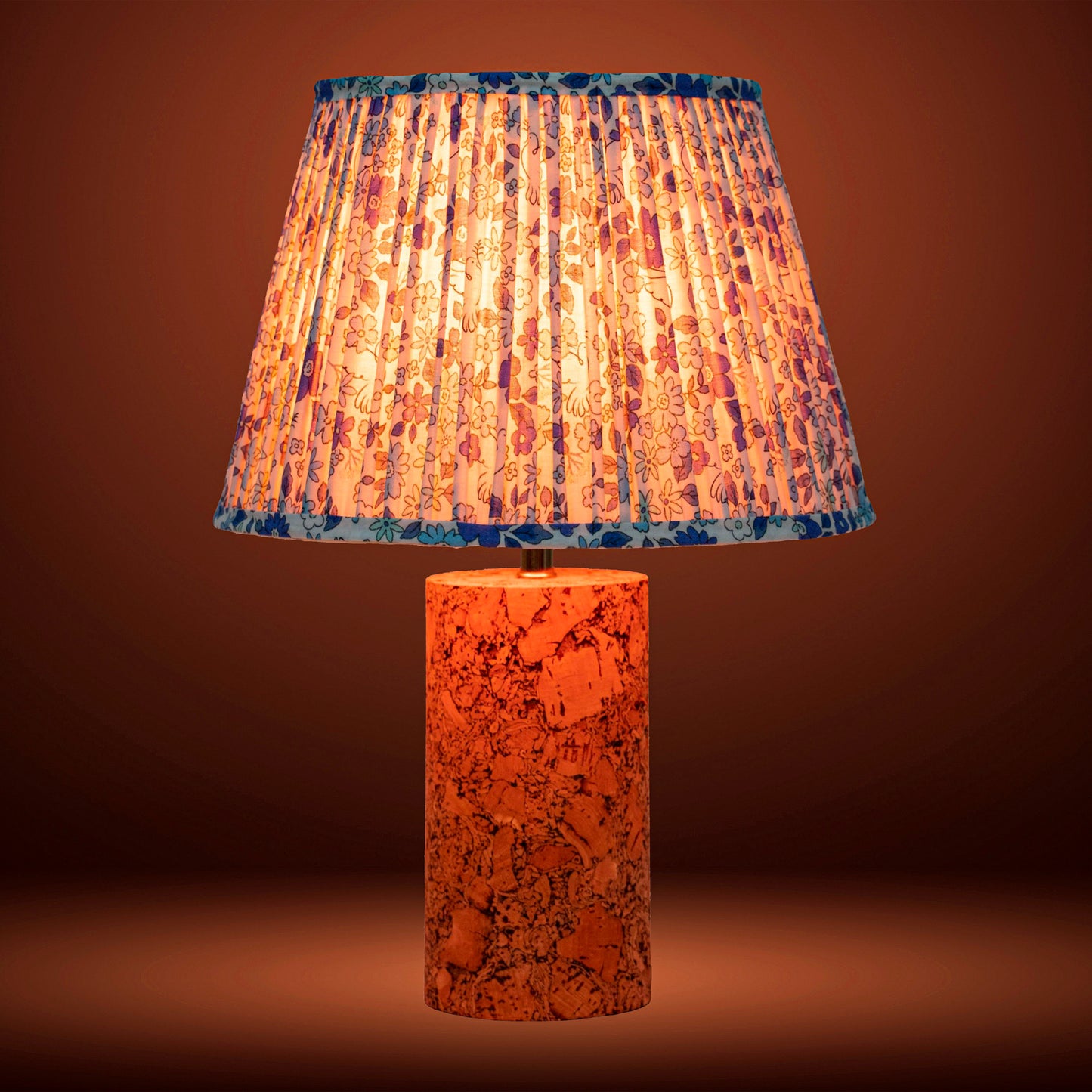 Terra Column Table Lamp in Natural Cork with Lampshade