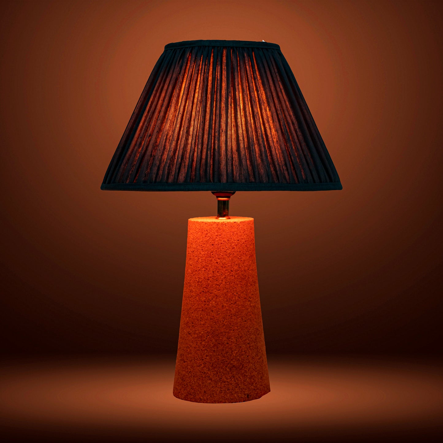 Terra Conica Table Lamp in Natural Cork with Silk Lampshade