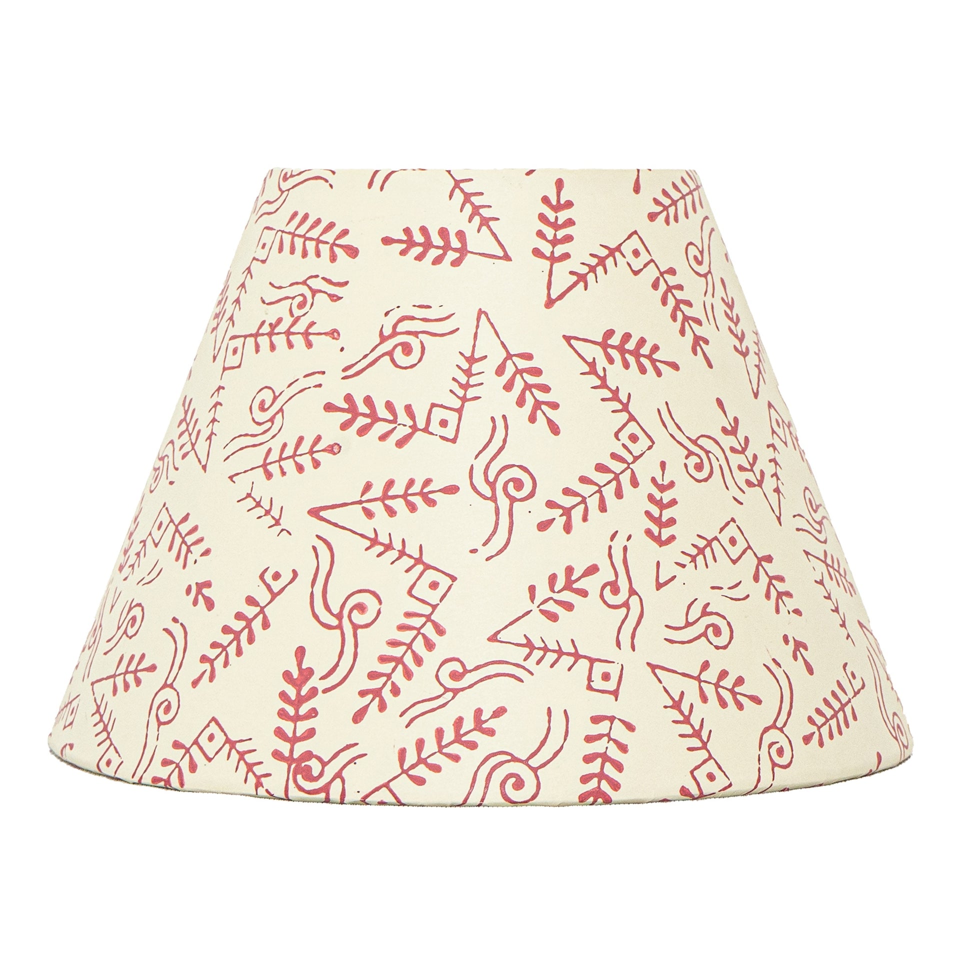 20cm empire premium hardback lampshade in block printed paper by Lampenschirm India. Red Lamp Shades